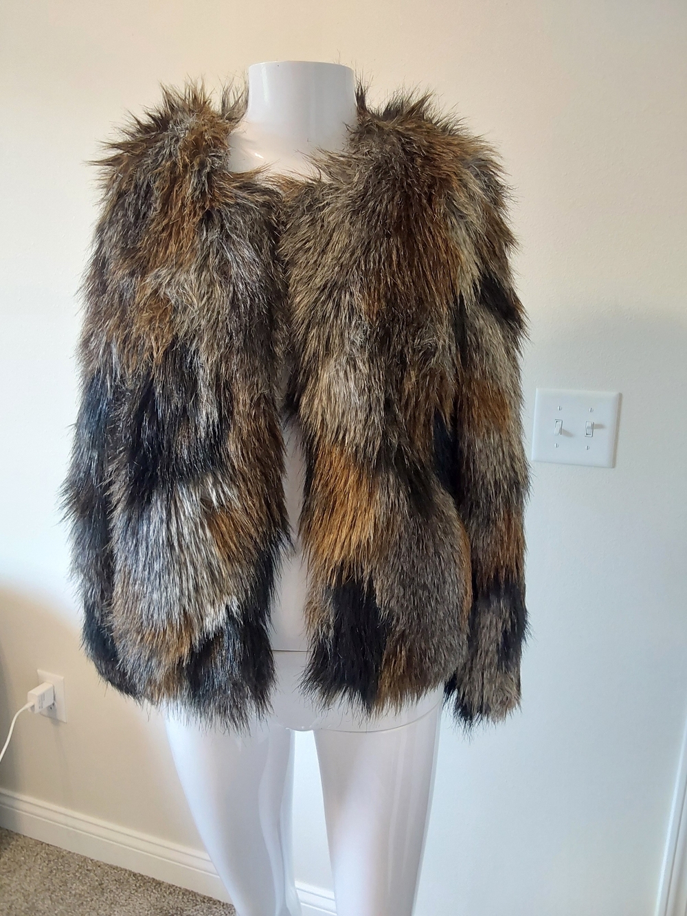 Faux Fur Coat in Multi Brown Tones - Women's Jacket